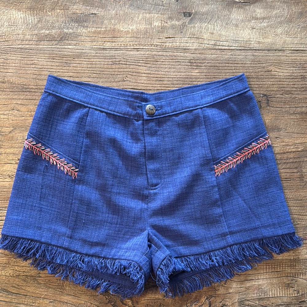 Blue Women's Shorts with beaded and stitching Detail size small